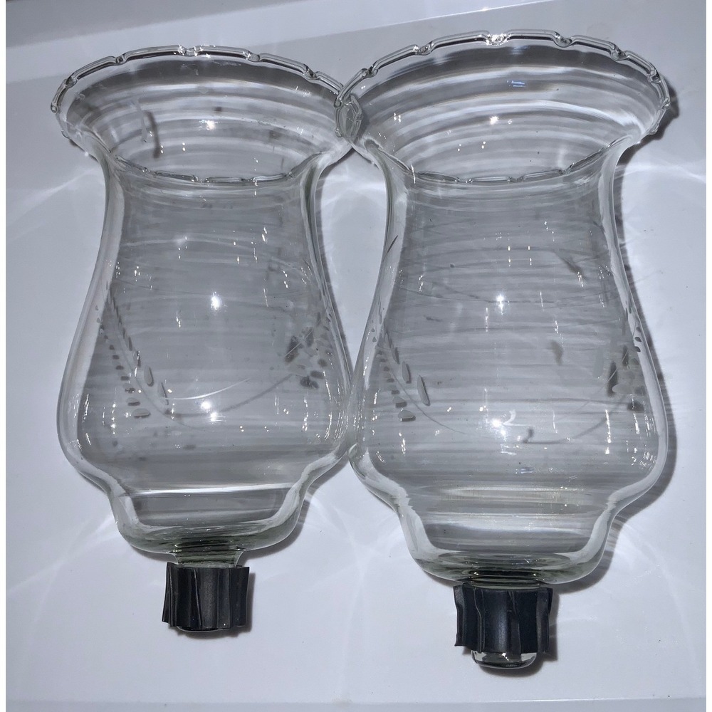 Vintage Homco Home Interiors 2pk Clear Wheat Etched Tall Candle Votive Holder 6"
